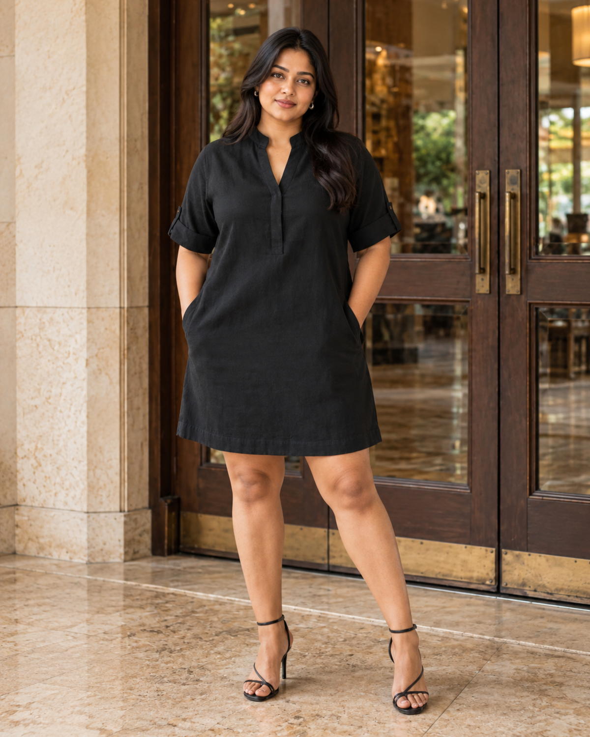 THEA LINEN MINI DRESS BLACK - SUT006