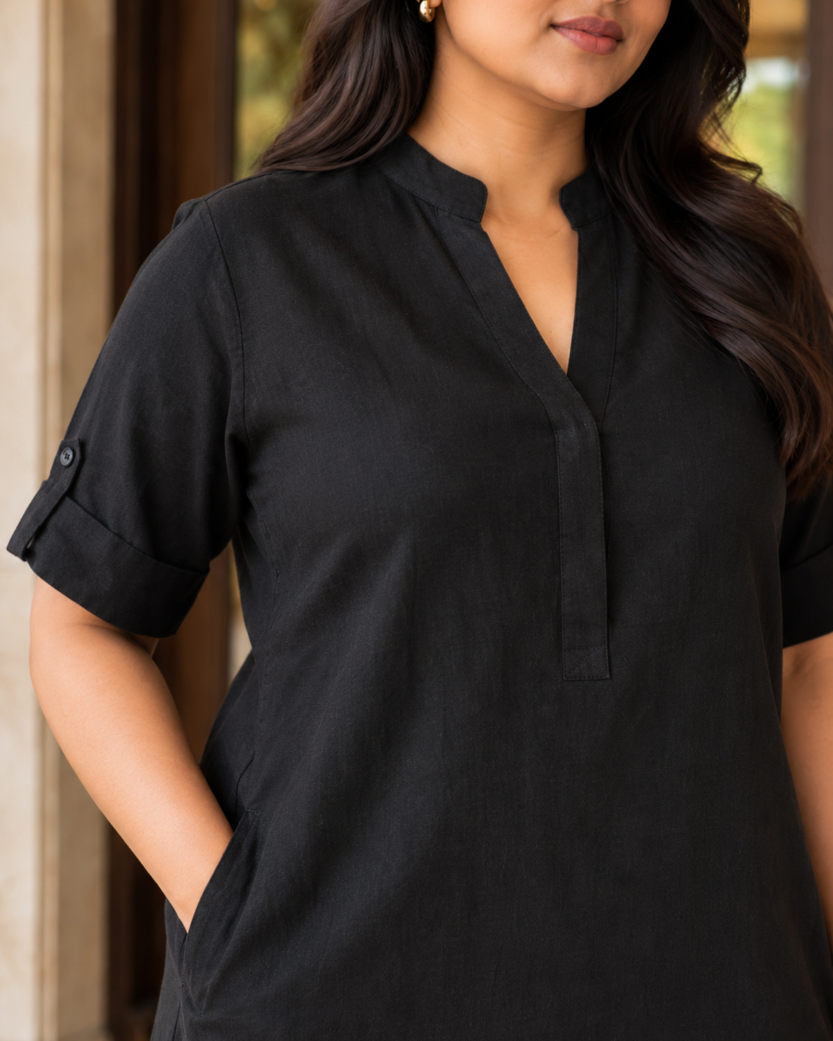 THEA LINEN MINI DRESS BLACK - SUT006