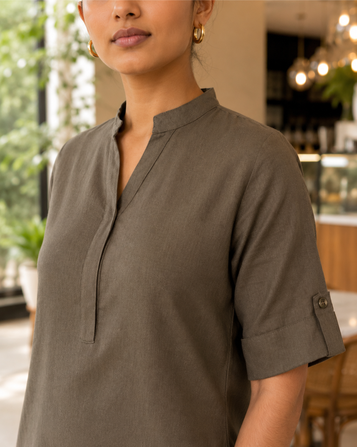 THEA LINEN MINI DRESS KHAKI - SUT006