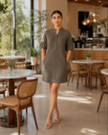 THEA LINEN MINI DRESS KHAKI - SUT006